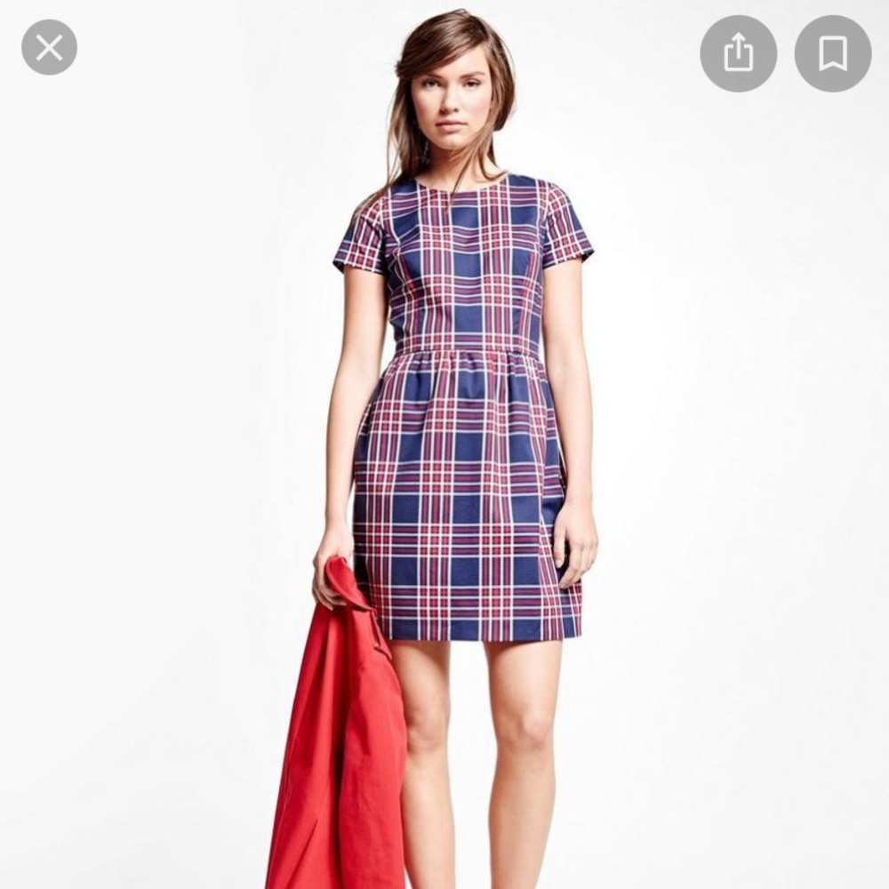 Brooks Brother Red Fleece Navy Plaid Dress